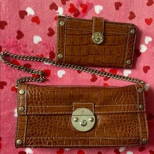 Michael Kors Brown Crocodile Pattern Chain Bag + Wallet (price includes both)